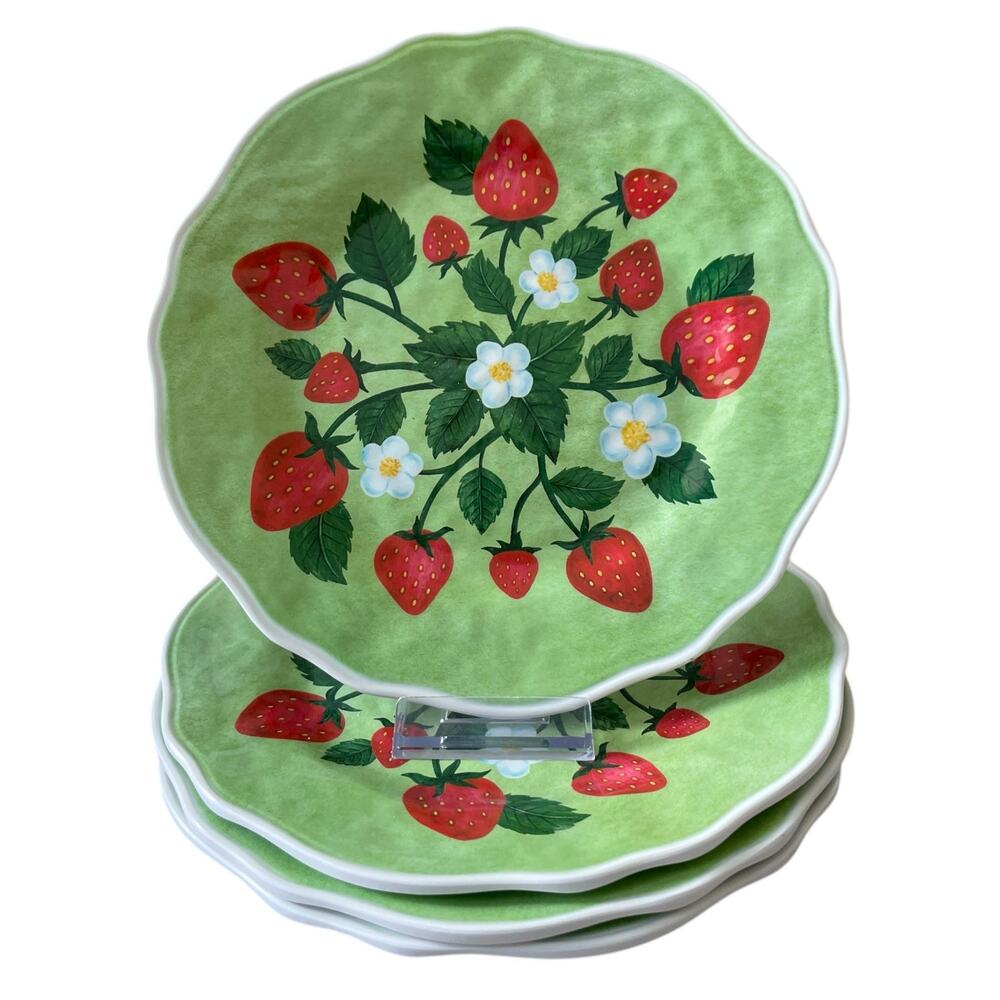 Farmhouse Rachel Ashwell Strawberry Melamine Salad Plates 8in Set of 4 Green NEW